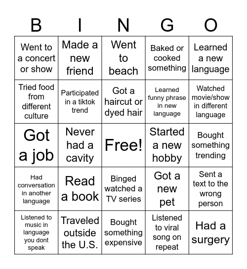 2024 Recap Bingo Card