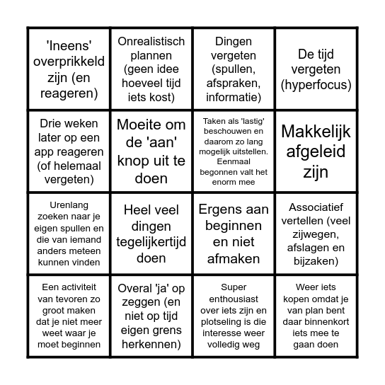 AD(H)D BINGO (2) Bingo Card