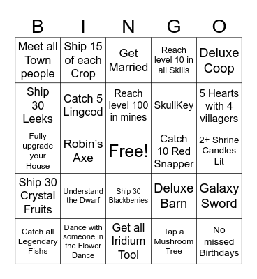 Stardew Valley Bingo Card