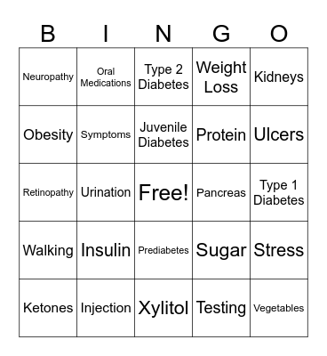 Diabetes 2 Bingo Card