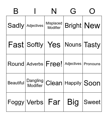 Modifiers Bingo Card