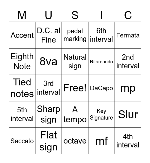 Levels 1, 2A and 3A/Prepatory B Bingo Card