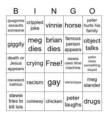 family guy Bingo Card