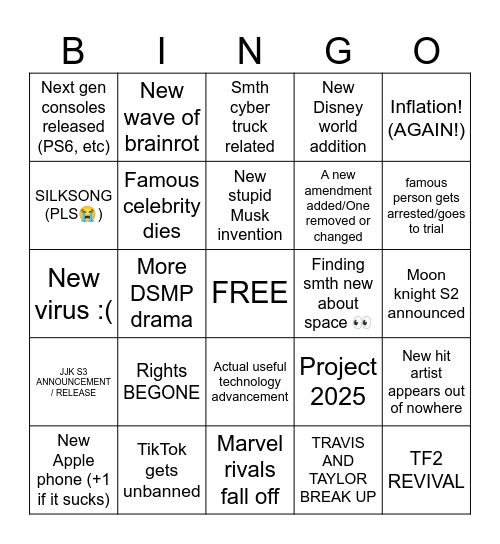 F2025!! Bingo Card