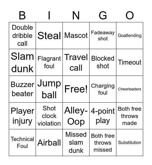 Basketball Bingo Card