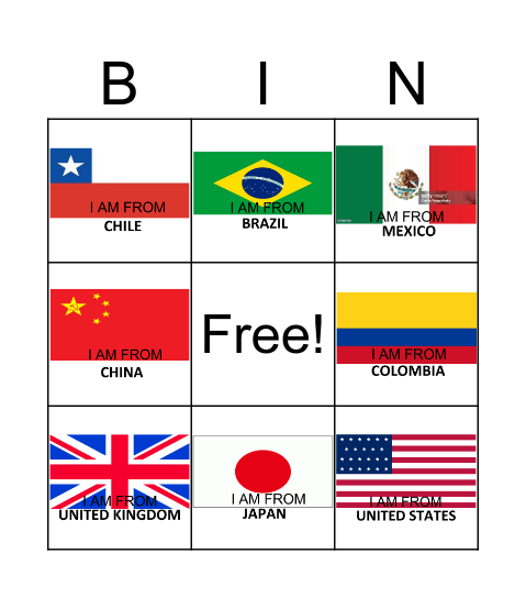 Nationalities Bingo Card