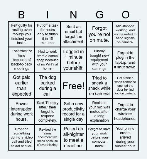 WFH Bingo Card