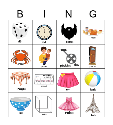 les mots - P et T Bingo Card