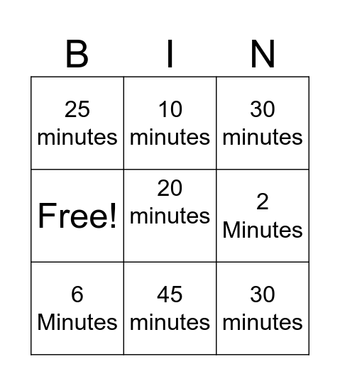Elasped Bingo Card