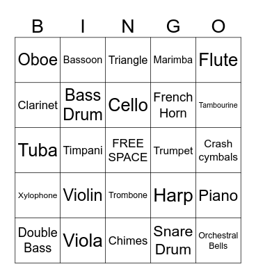 Musical Instrument Bingo Card