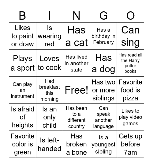 Classroom Bingo Card