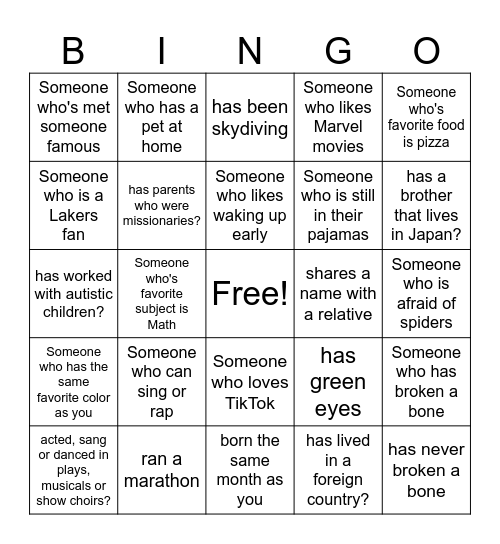 Human Bingo Card
