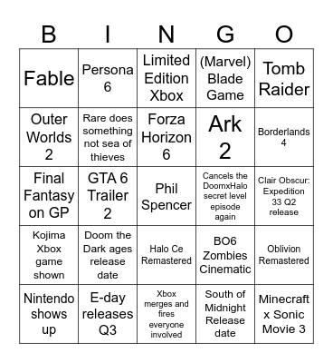 Xbox Presents Jan. 23rd Bingo Card