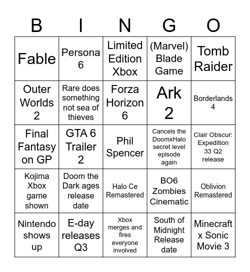 Xbox Presents Jan. 23rd Bingo Card