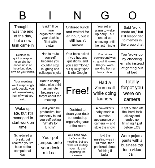 WFH Bingo 2 Bingo Card