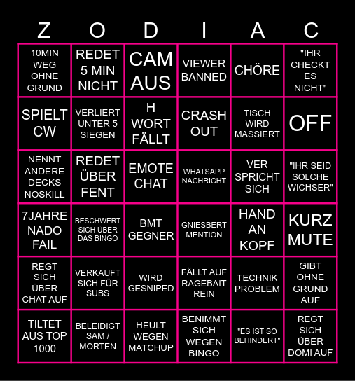 XXXXL BINGO Card