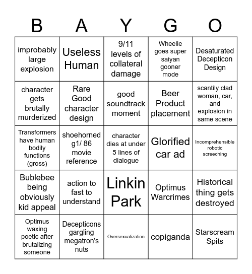 Bayverse Bingo Card