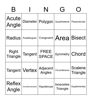 Geometry Terms BINGO Card