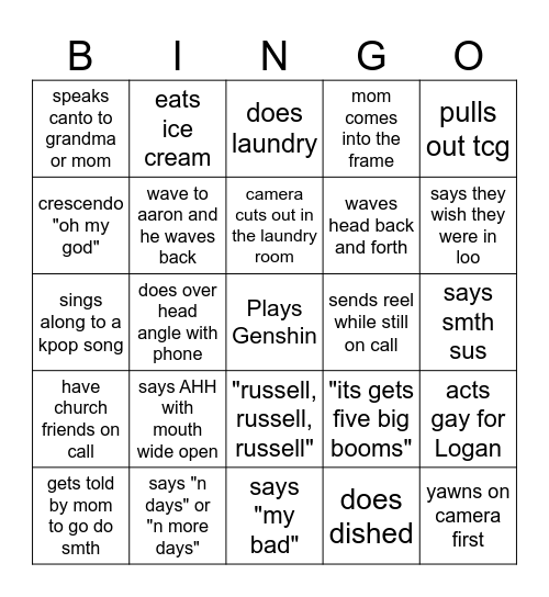 gabe bb bingo Card