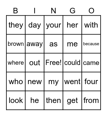 Sight Words #3 Bingo Card