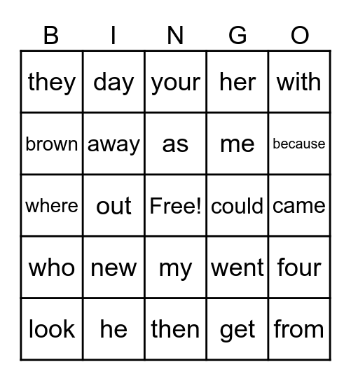 Sight Words #3 Bingo Card
