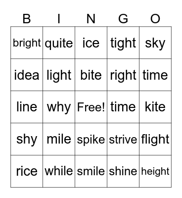 Long i Bingo Card