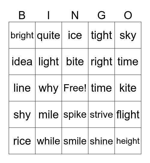 Long i Bingo Card