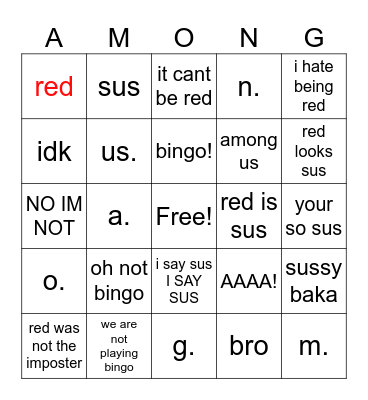 among us Bingo Card