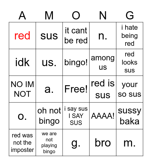 among us Bingo Card