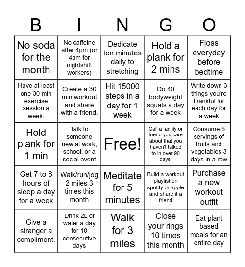 Clark Family Wellness Bingo February 2025 Bingo Card