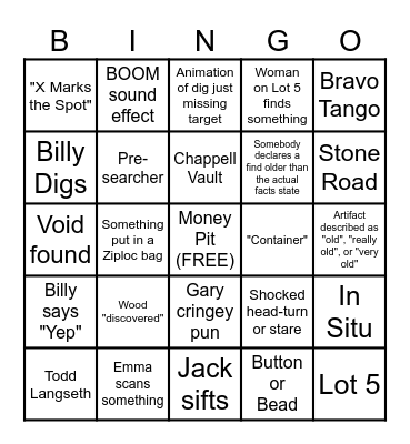 Curse of Oak Island Bingo Card