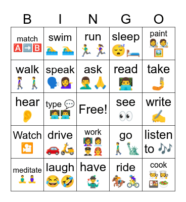 Base form verbs Bingo Card