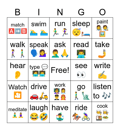 Base form verbs Bingo Card