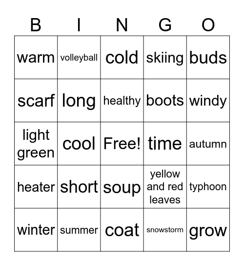 Seasons - Oxford Discover 1 Bingo Card