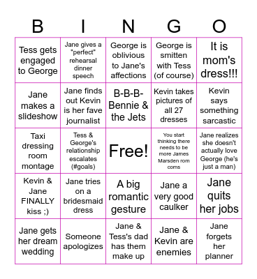 27 Dresses Bingo Card