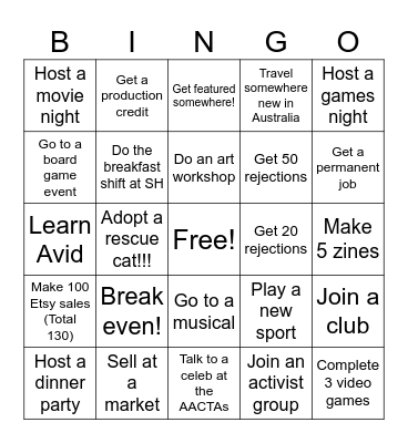 Maddie's 2025 Bingo Card