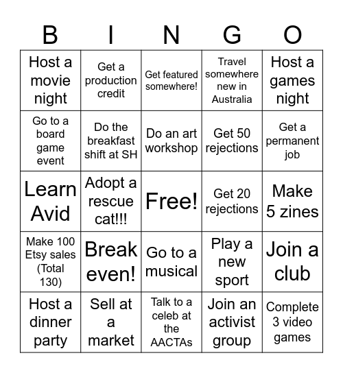 Maddie's 2025 Bingo Card