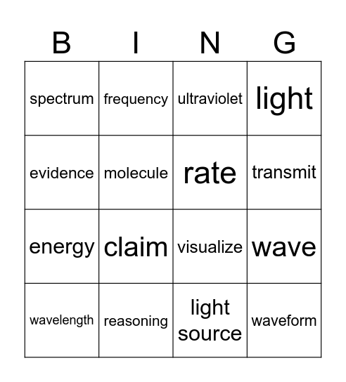 Light Waves Bingo Card