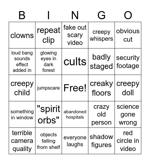 scary bingo booooooo Bingo Card