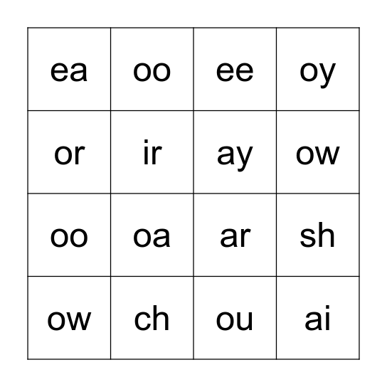Double Phonics Bingo Card