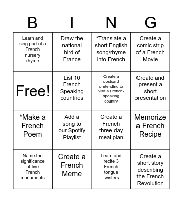 French Bingo! Bingo Card