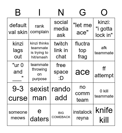 BLACKOUT VALORANT BINGO Card
