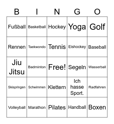 Bingo Sportarten Bingo Card