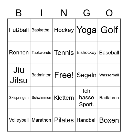 Bingo Sportarten Bingo Card