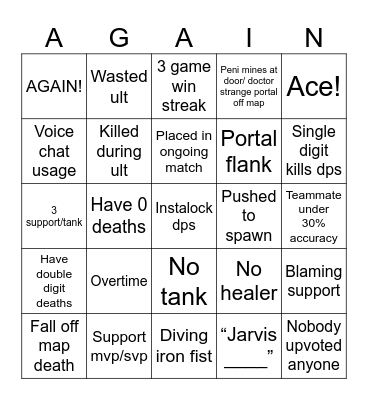 A goofy lil Marvel Rivals bingo Card