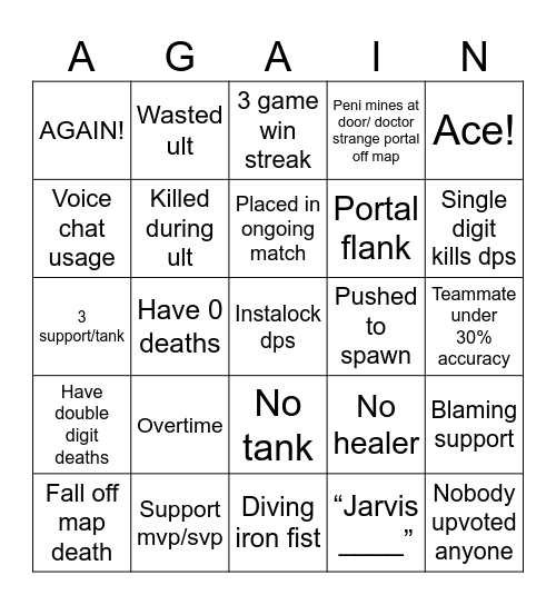 A goofy lil Marvel Rivals bingo Card