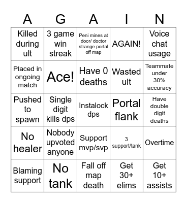 A goofy lil Marvel Rivals bingo Card