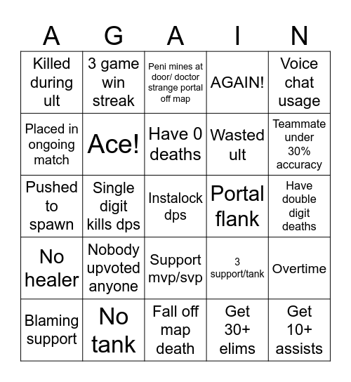 A goofy lil Marvel Rivals bingo Card