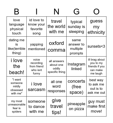 Hinge Bingo Card