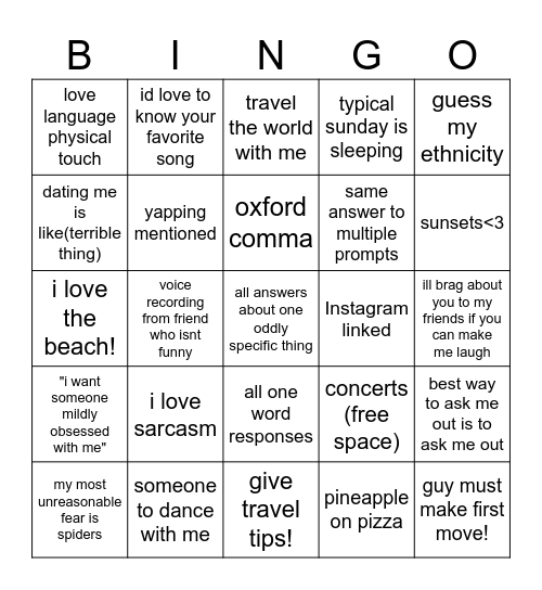 Hinge Bingo Card